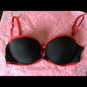 Sophie B Black Bra  36D with Red Straps and Lace